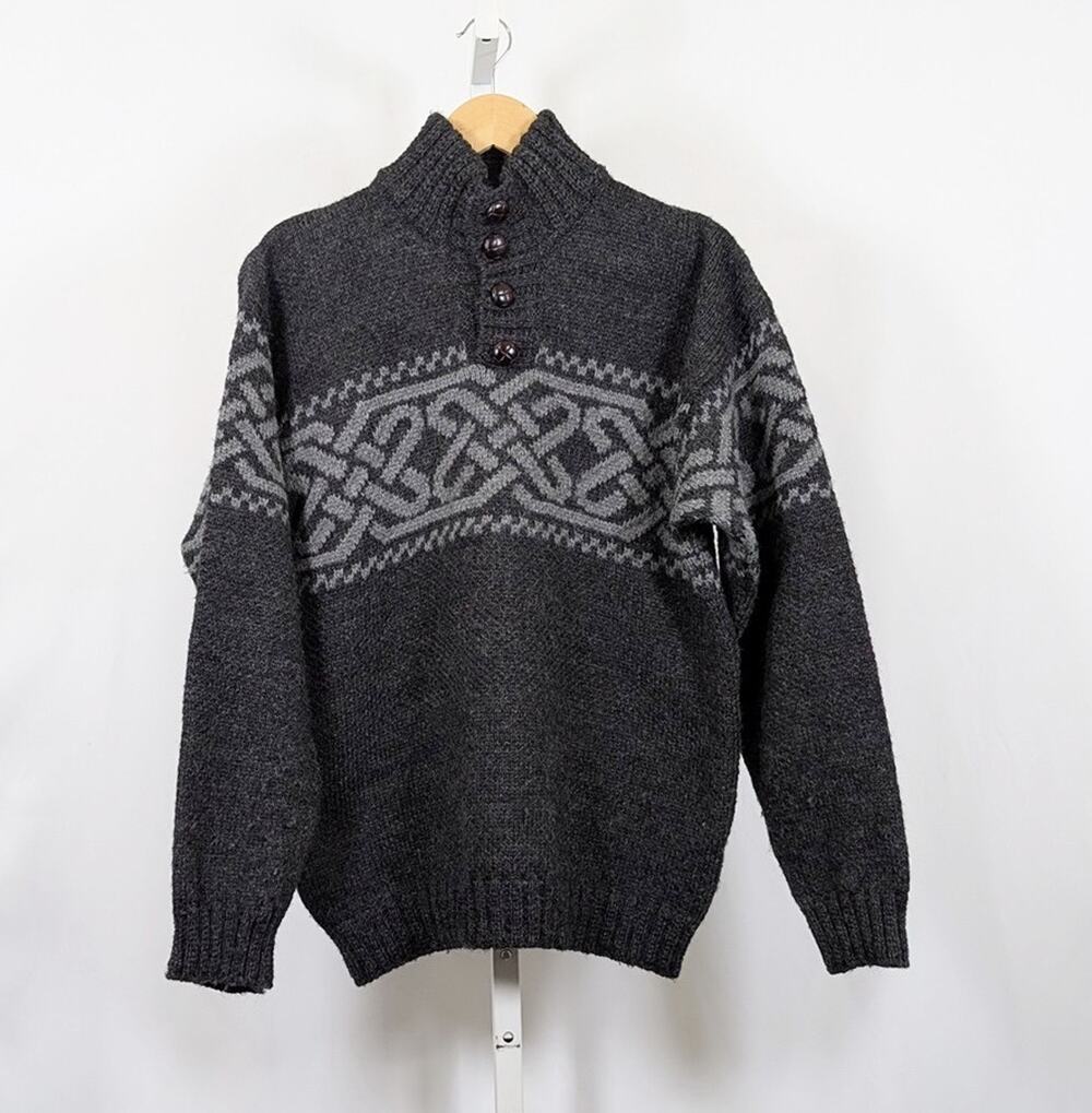 Carraig Donn Sweater Irish Wool Celtic Knot Troyer Fisherman Men's Size M
